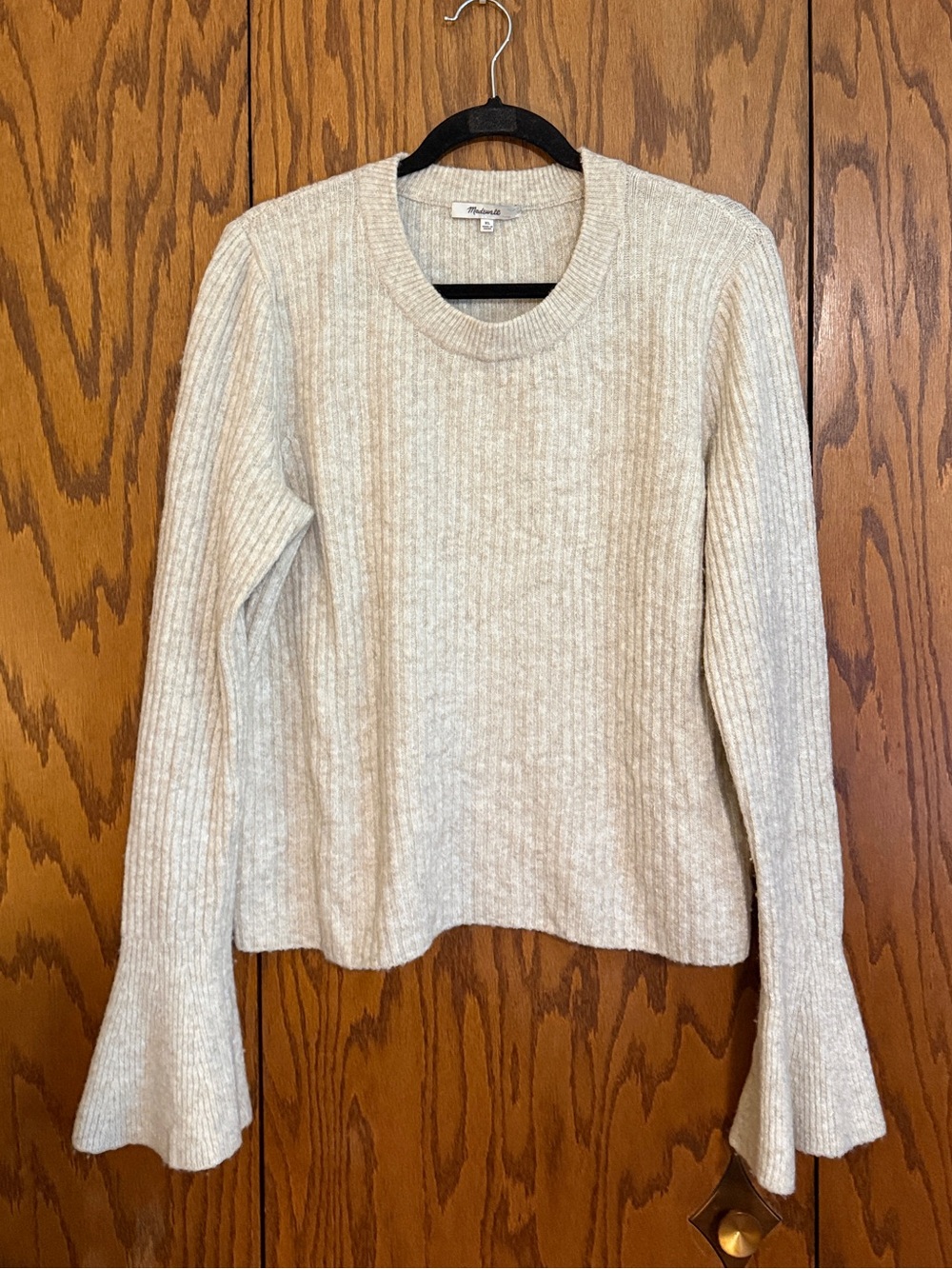 Madewell XL Cream Ribbed Bell Sleeve Wool Blend Sweater